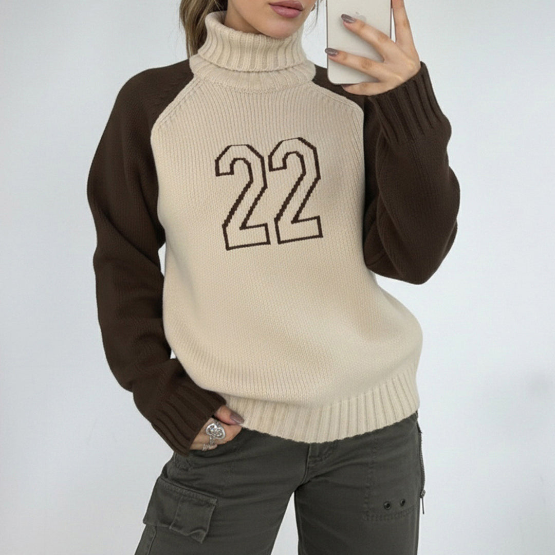 Women's turtleneck sweater with raglan sleeves and number intarsia Mune Fashion