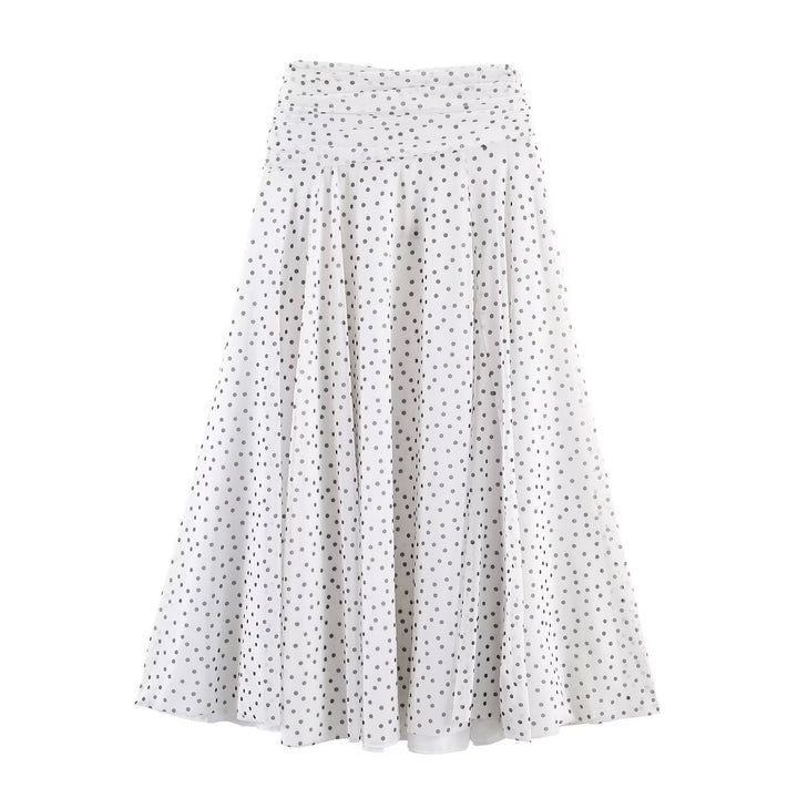 Women's Polka-Dot Midi Skirt with High Waist, A-Line and Layered Chiffon Mune Fashion