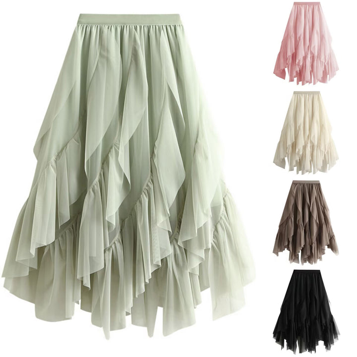 Women's layered tulle tiered skirt with asymmetric ruffle and elastic waistband Mune Fashion