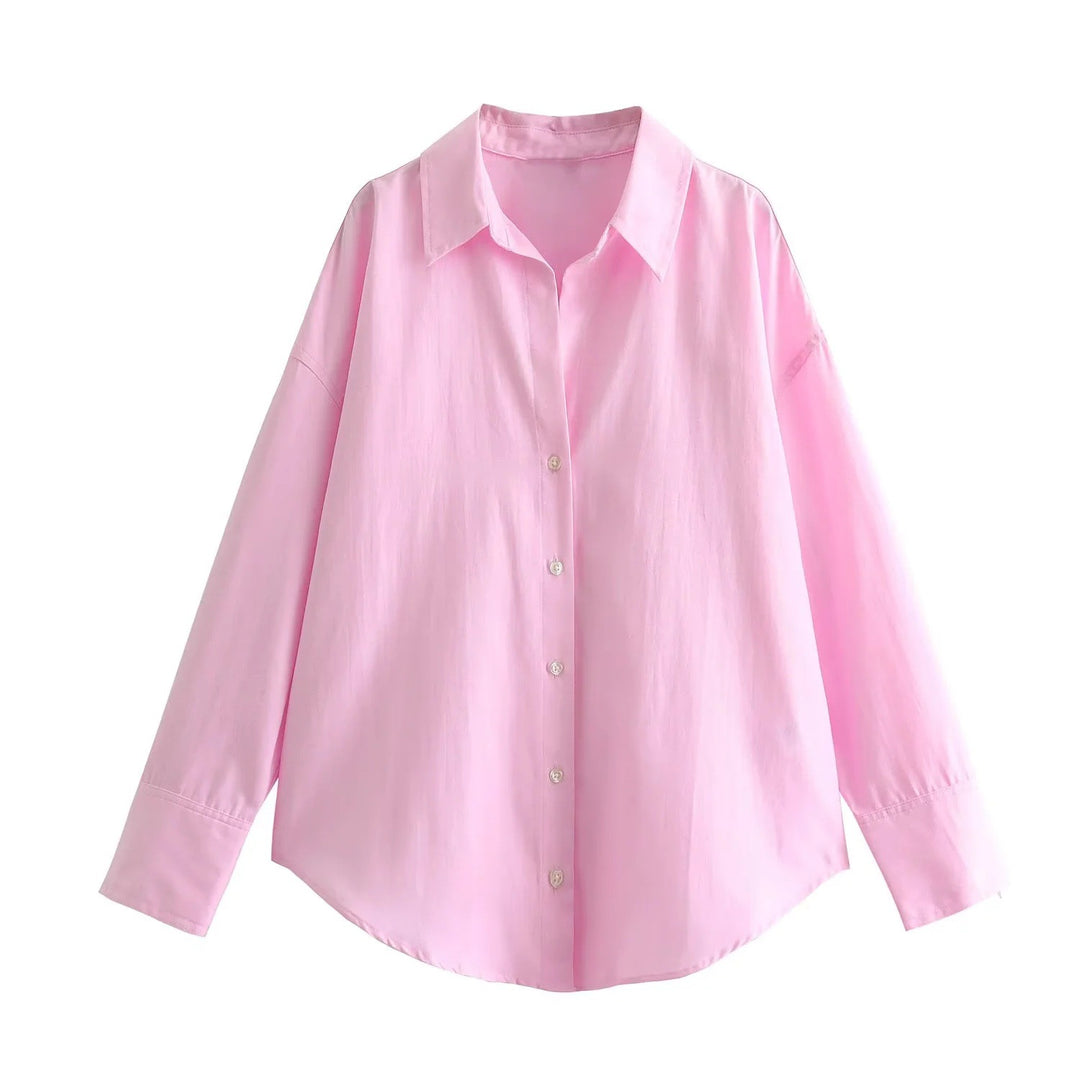 Women 20+ Oversized Stripe Blouse with Shirt Collar and Long Cuffs Mune Fashion