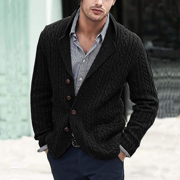 Men's Cable Knit Blazer with Shawl Collar and Button Placket Mune Fashion