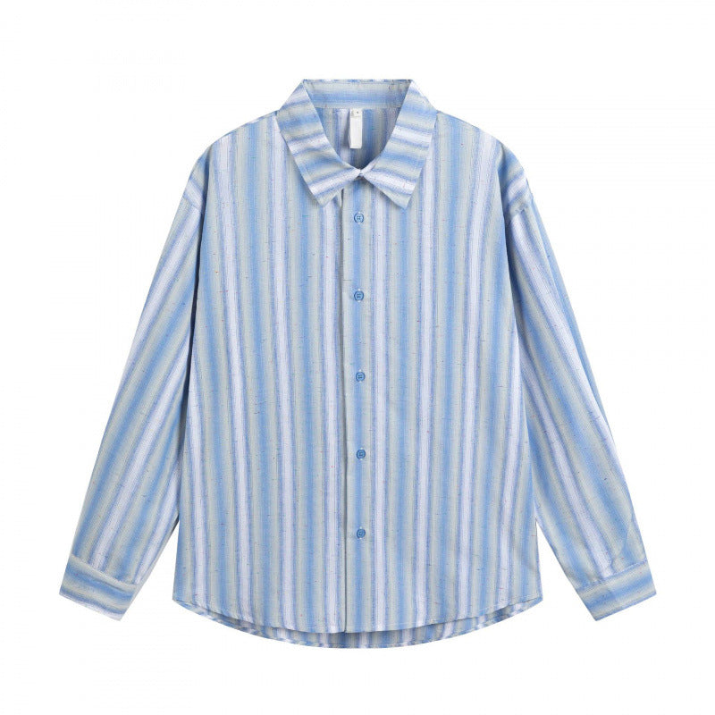 Men's Loose-Fitting Cotton Shirt with Vertical Stripes and Rounded Hem Mune Fashion