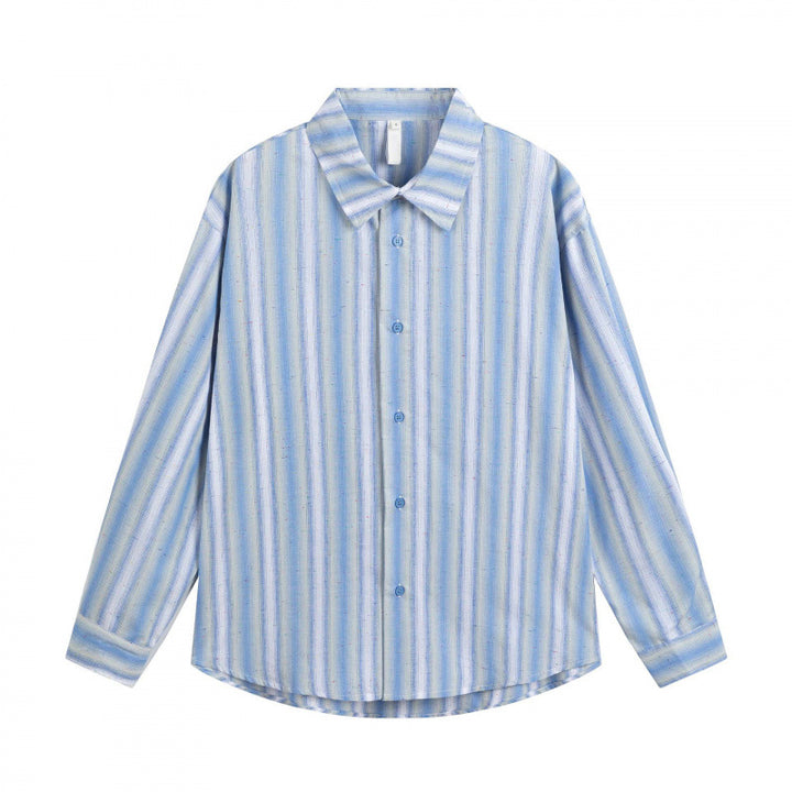Men's Loose-Fitting Cotton Shirt with Vertical Stripes and Rounded Hem Mune Fashion