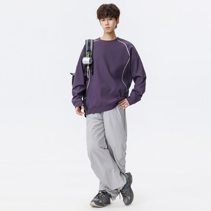 Men's Waffle Structure Oversized Sweatshirt with Raglan Sleeves and Relaxed Fit Drune