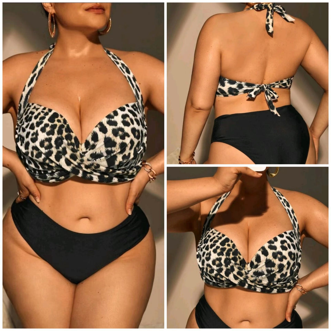Women's Triangle Bikini with Wrap Look and Animal Pattern Mune Fashion