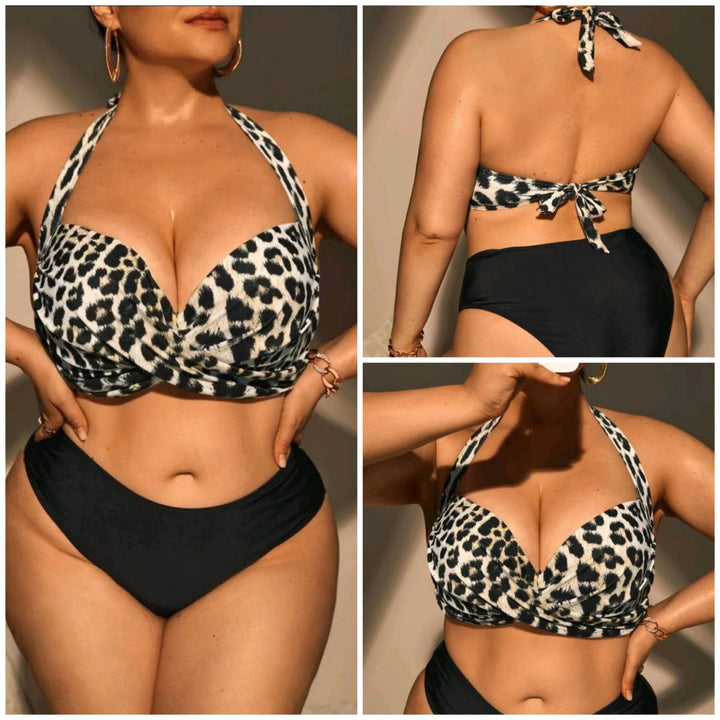 Women's Triangle Bikini with Wrap Look and Animal Pattern Mune Fashion
