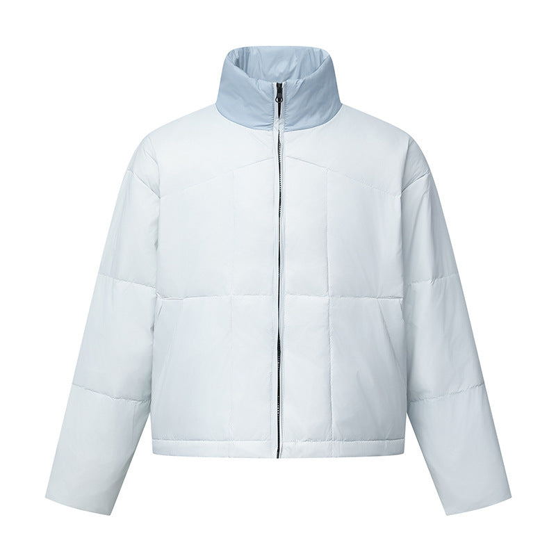 Unisex Boxy Puffer Jacket with Stand Collar in Contrast Design and Square Quilting Mune Fashion
