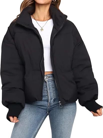 Women's Quilted Short Jacket with Stand-Up Collar, Padded Filling, and Elastic Cuffs Mune Fashion