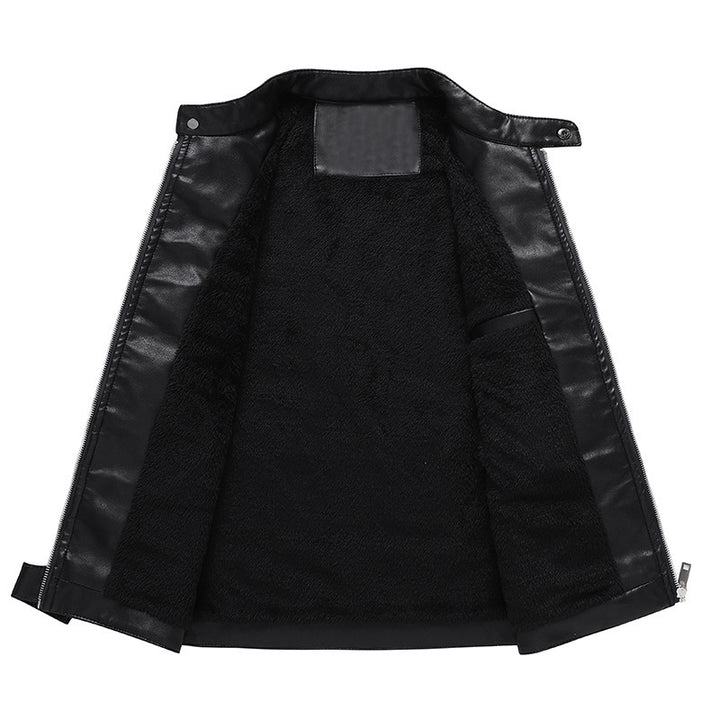 Men's biker jacket made of synthetic leather with distinctive logo application and tailored cut Mune Fashion