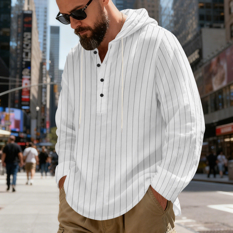 Men's hooded shirt with button placket and pinstripes Mune Fashion