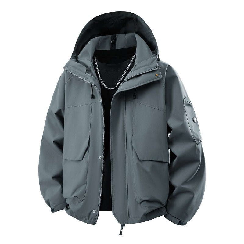 Men's waterproof hooded outdoor jacket with windproof membrane, adjustable hem, and multifunctional pockets Mune Fashion