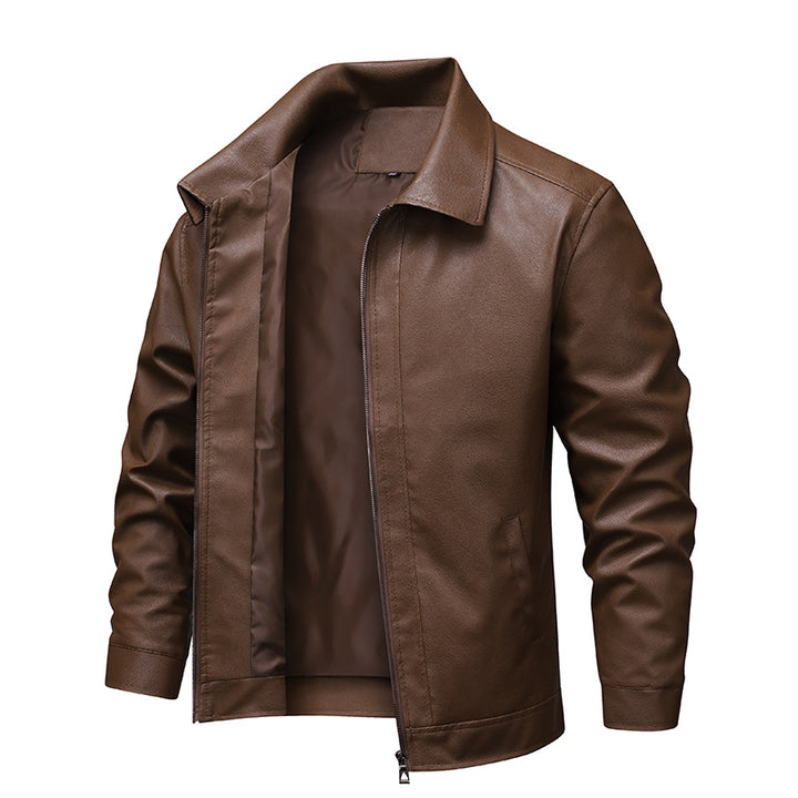 Men's Slim Fit Faux Leather Blouson in Vintage Flight Style with Shirt Collar and Zipper