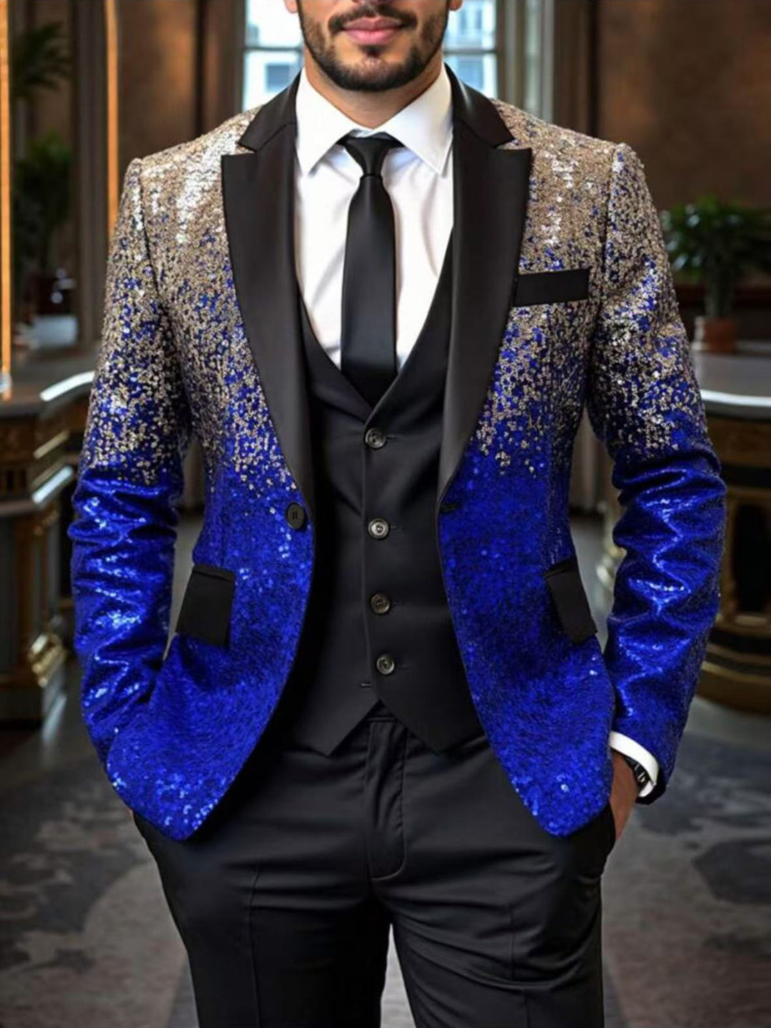 Men's sequin jacket with satin shawl collar and tailored fit Mune Fashion