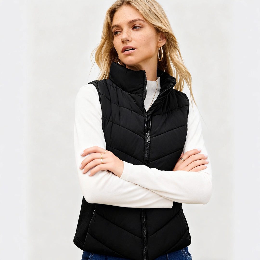 Women padded waistcoat with high stand-up collar Mune Fashion