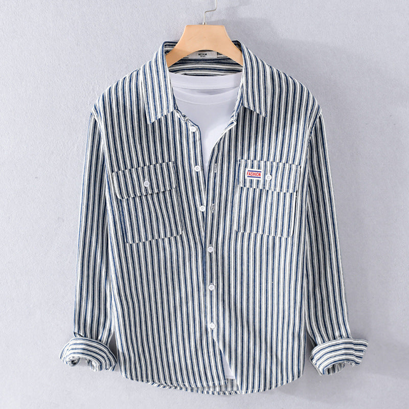 Men's Maritime Striped Overshirt made of Cotton Twill with Chest Pockets and Relaxed Fit Mune Fashion