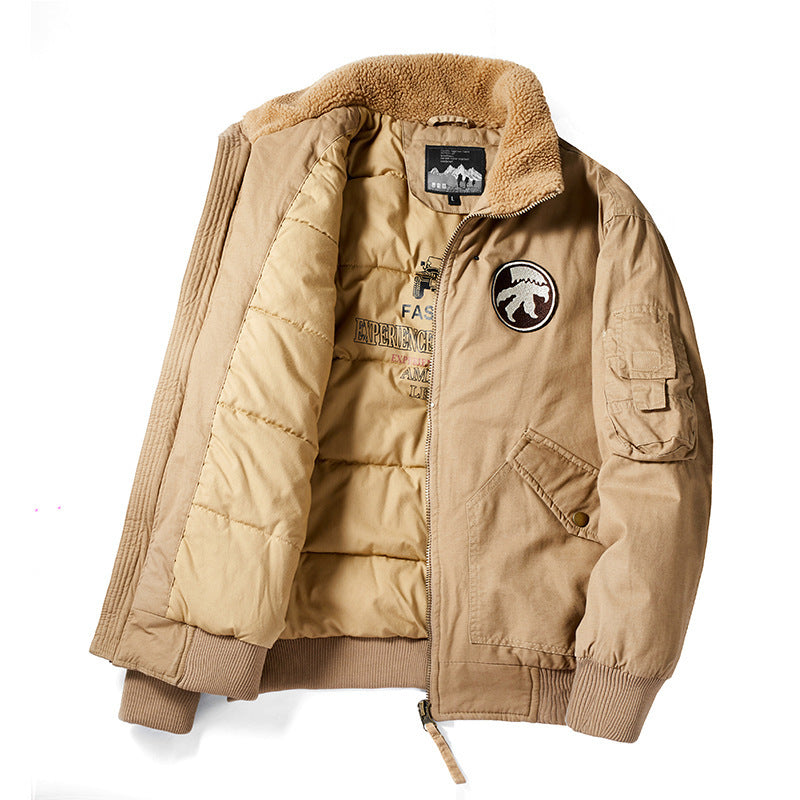 Men's pilot bomber jacket with teddy collar, quilted thermal lining, and utility pockets Mune Fashion