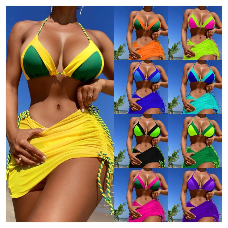 Ladies triangle bikini with chic skirt and adjustable straps Mune Fashion