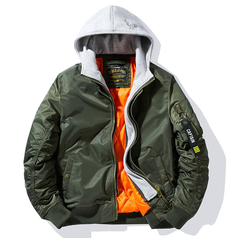 Men's pilot bomber jacket with attached hood insert and contrasting thermal lining Mune Fashion