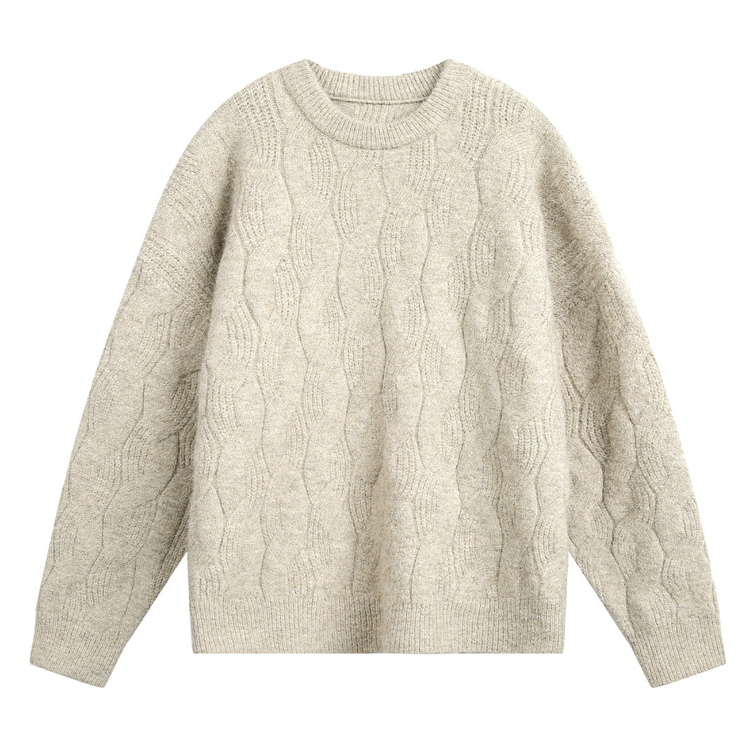 Unisex Oversize Cable Knit Sweater with Round Neck and Textured Structure Mune Fashion