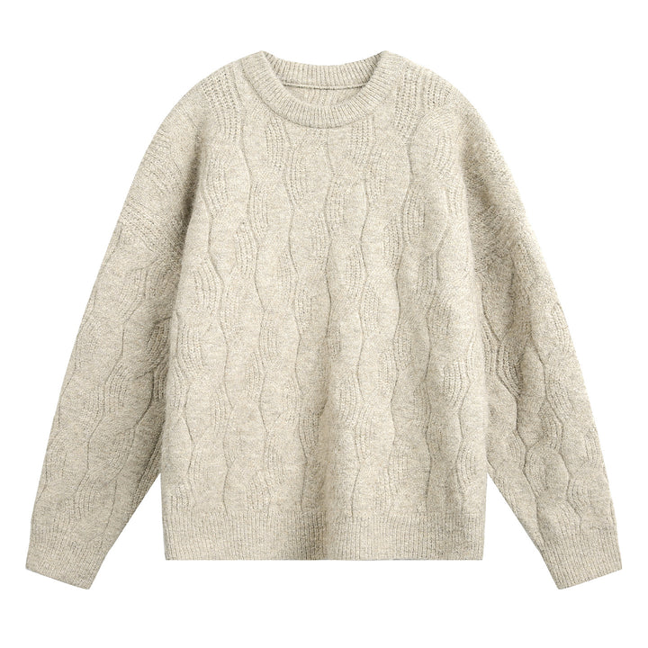 Unisex Oversize Cable Knit Sweater with Round Neck and Textured Structure Mune Fashion