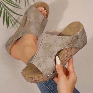 Women’s wedge sandals with heel strap, ergonomic footbed, cork look platform, and padded toe area Mune Fashion