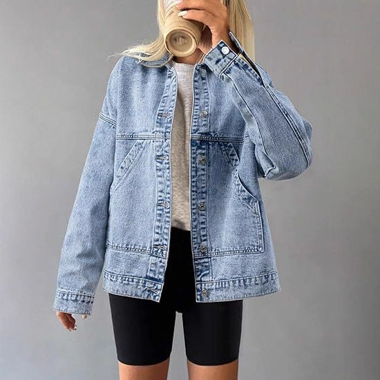 Women's Oversized Jeans Jacket with Boxy Cut and Distinctive Stitching Details Mune Fashion