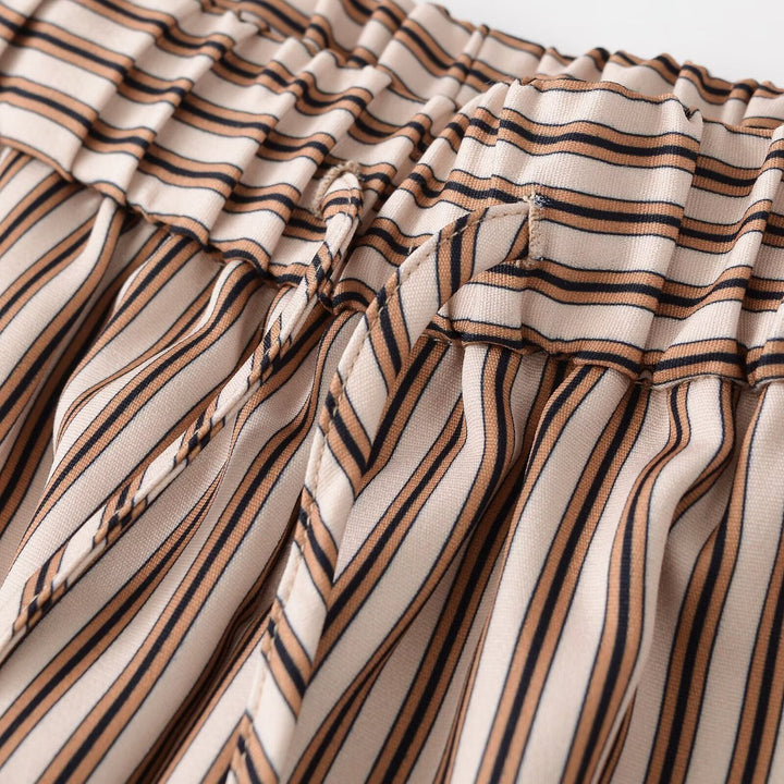 Women's Wide Culotte Pants with Elastic Waistband and Stripe Pattern Mune Fashion
