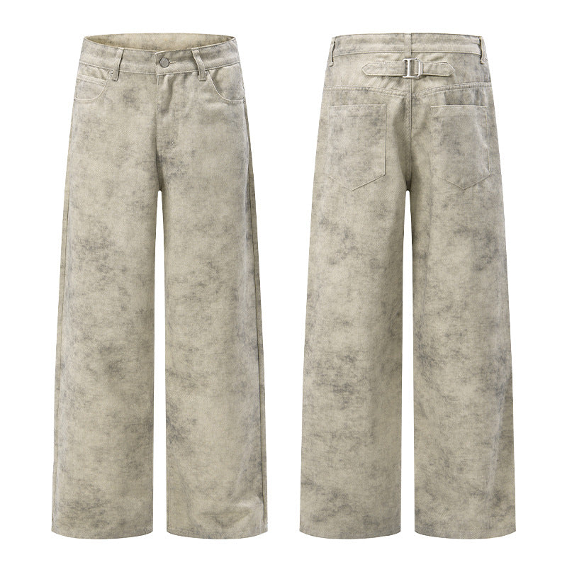Men's Wide Velour Look Marlene Pants with Floor-Length Hem and Relaxed Fit Mune Fashion