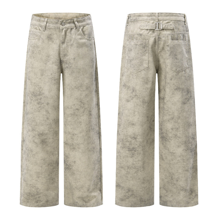 Men's Wide Velour Look Marlene Pants with Floor-Length Hem and Relaxed Fit Mune Fashion