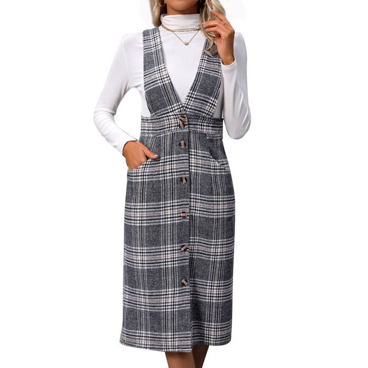 Women Elegant Check Wrap Dress Mune Fashion