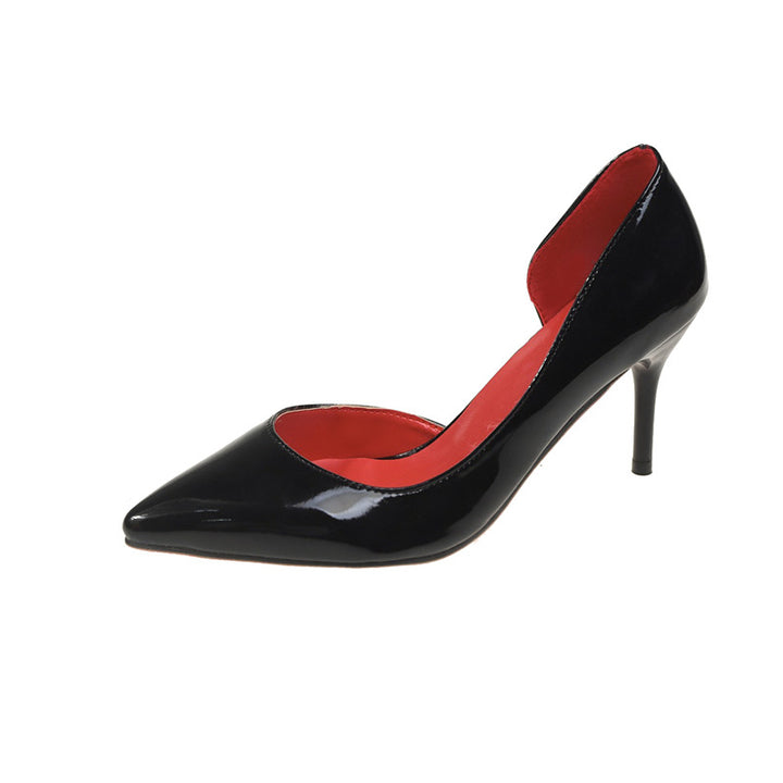 Women's Elegant Lace Patent Pumps with Cut-Out Heel Section and Slim Stiletto Heel Mune Fashion