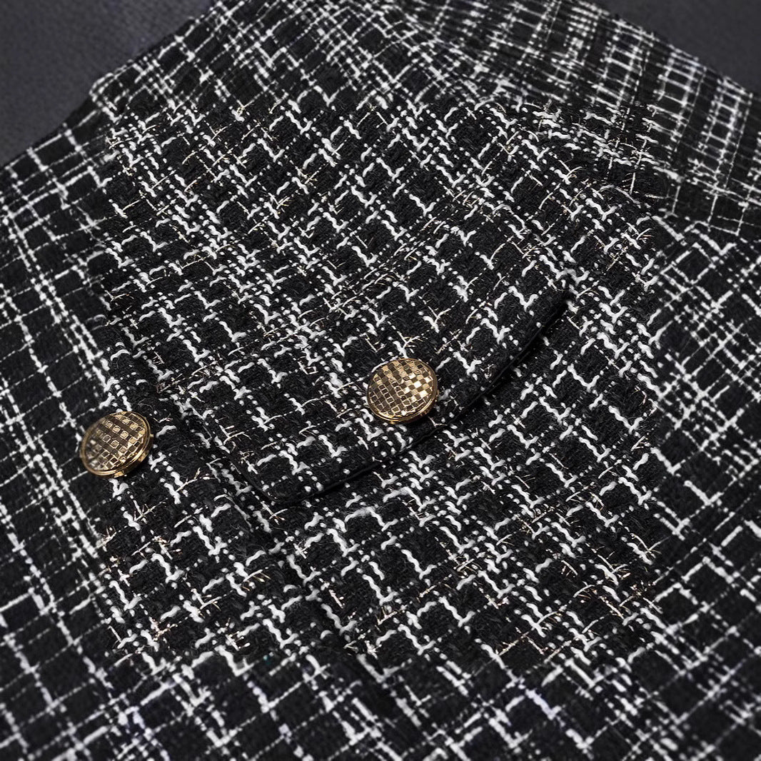 Women Boucle Tweed Jacket with Decorative Buttons and Boxy Cropped Silhouette Mune Fashion