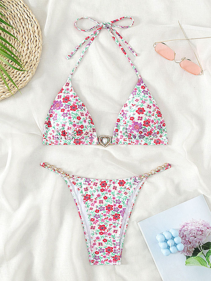 Women's triangle bikini with decorative chain details and floral accents Mune Fashion