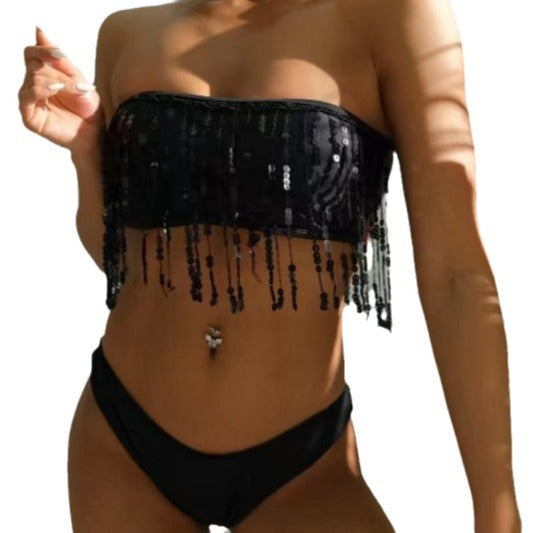 Women Bandeau Bikini with Glittering Tassels Mune Fashion