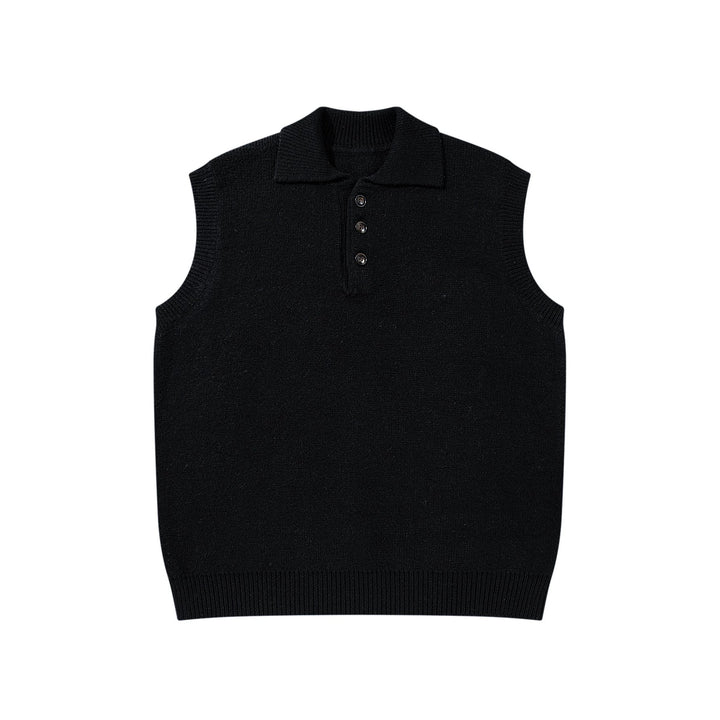 Unisex Sleeveless Knitted Vest with Polo Collar and Button Placket Mune Fashion