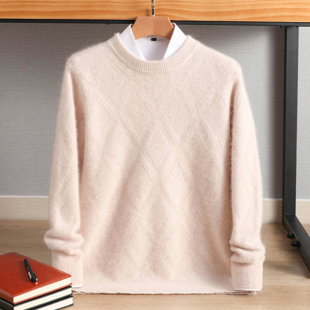 Men's fine diamond pattern crew neck sweater made of merino blend with a soft touch Mune Fashion