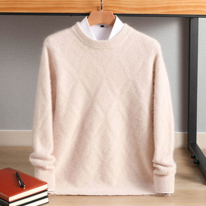 Men's fine diamond pattern crew neck sweater made of merino blend with a soft touch Mune Fashion