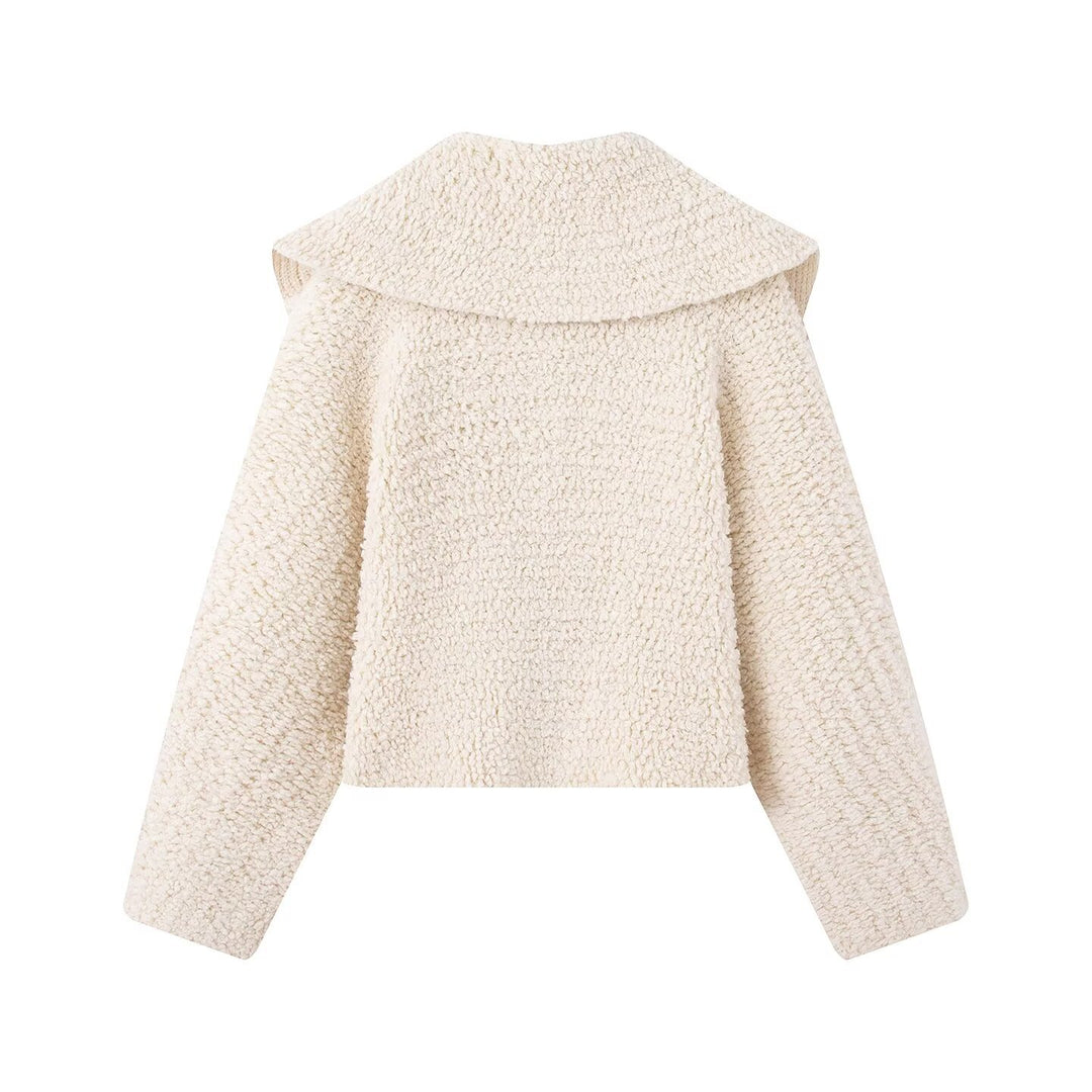 Women’s Teddy Fleece Short Jacket with Wide Lapel and Full Zip Mune Fashion