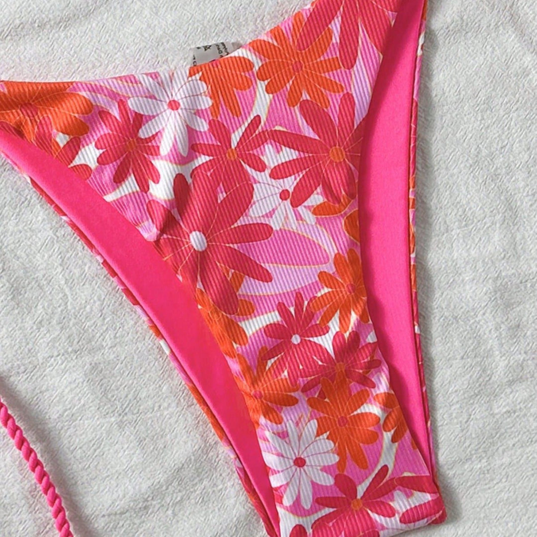 Women’s Floral Design Triangle Bikini with Side Tie Straps Mune Fashion