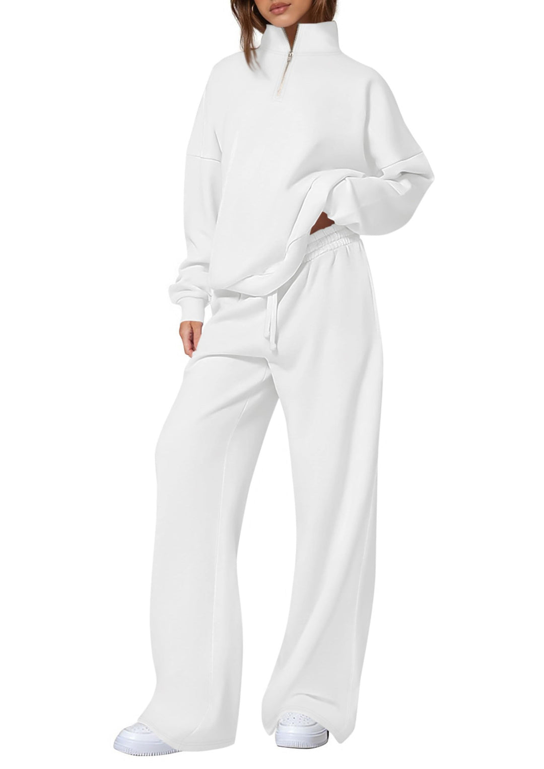 Women's oversized tracksuit with stand-up collar, half zipper and wide leg Mune Fashion