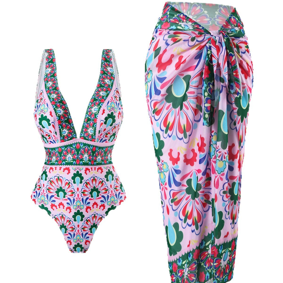 Women Elegant Swimsuit with Matching Wrap Skirt Mune Fashion