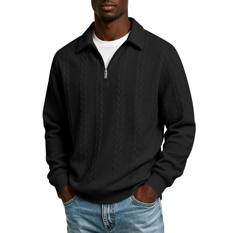 Men's Troyer Knit Sweater with Half Zipper and Cable Pattern Mune Fashion