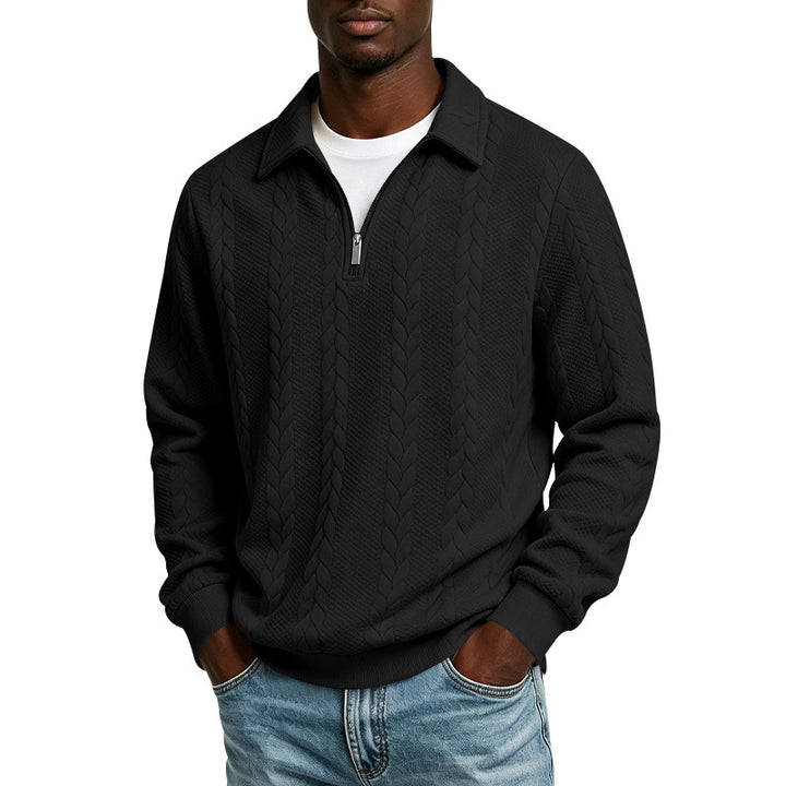 Men's Troyer Knit Sweater with Half Zipper and Cable Pattern Mune Fashion