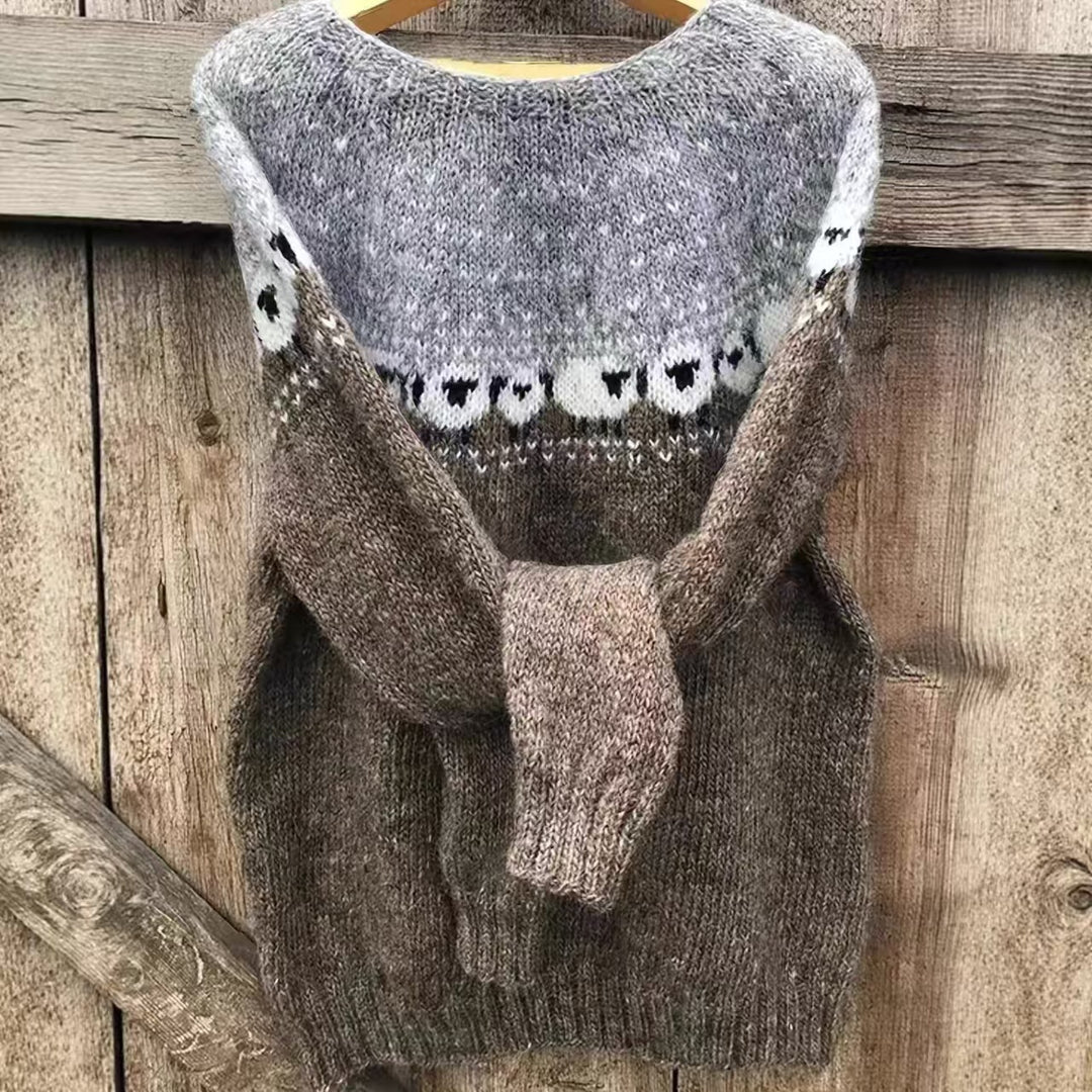 Women's Norwegian sweater made of wool blend with round neck and traditional Fair Isle yoke Mune Fashion