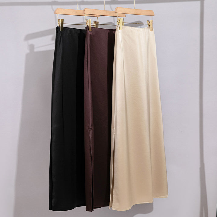 Women's Longer Elegant Satin Bias Skirt with High Waist and Flowing Silhouette Mune Fashion