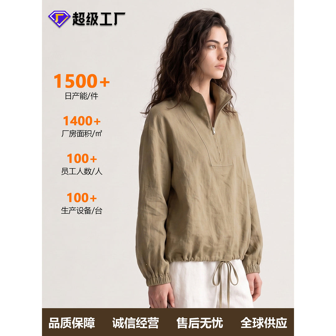Damen Modische Langärmlige Bluse mit Stehkragen Mune Fashion