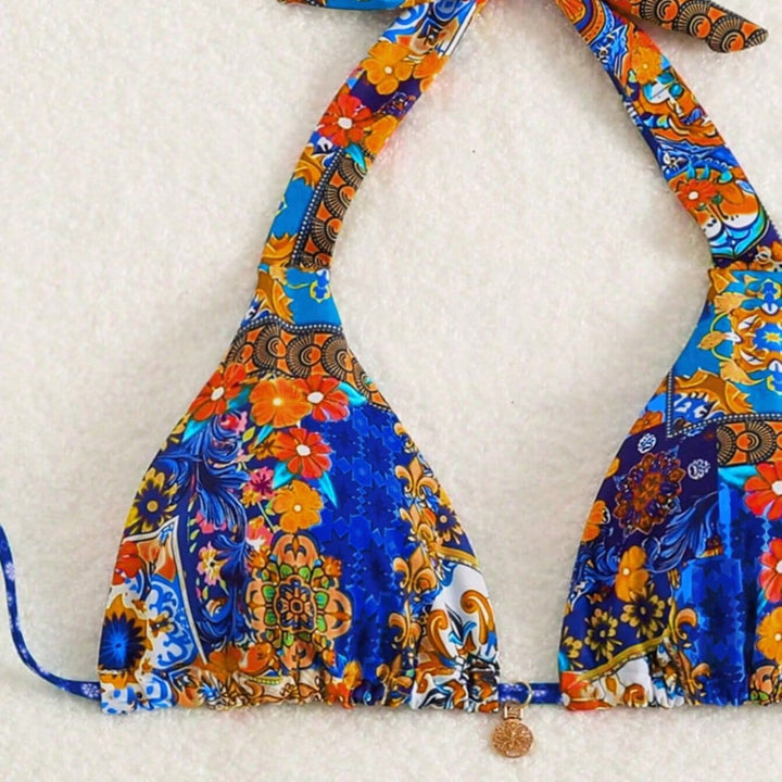 Women Triangle Bikini with Floral Patterns and Playful Ties Mune Fashion