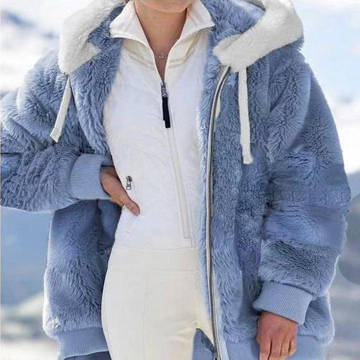 Women's cozy hooded teddy jacket with padded lining and ribbed cuffs Mune Fashion