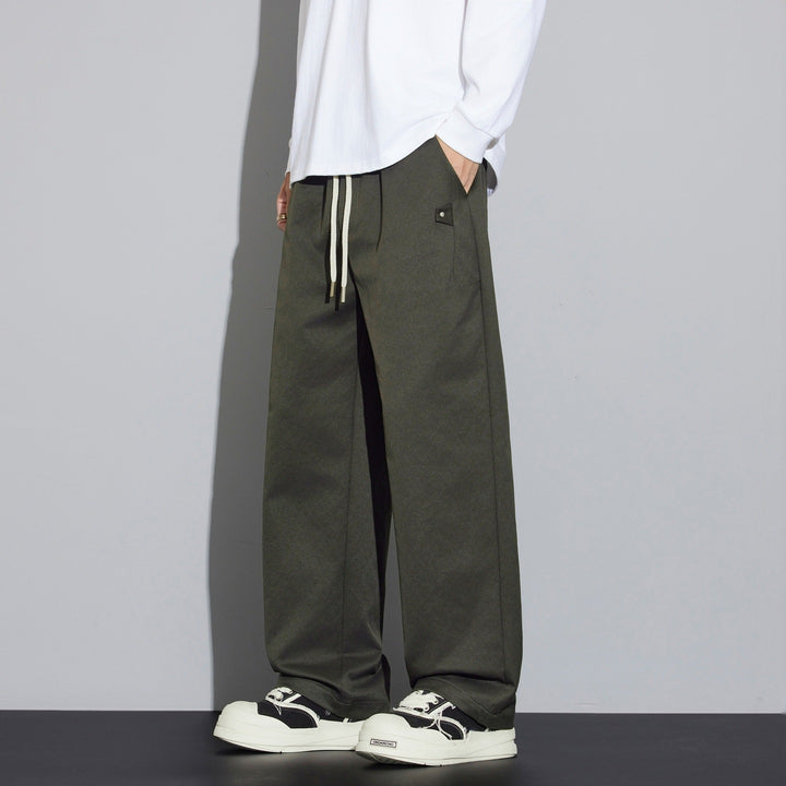 Men's Wide Relaxed-Fit Fabric Trousers with Drawstring & Crease Mune Fashion