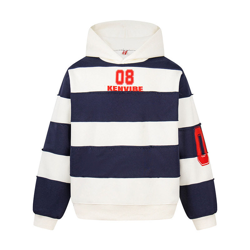 Women's Striped Oversized Hoodie in Sport Style with College Print Mune Fashion